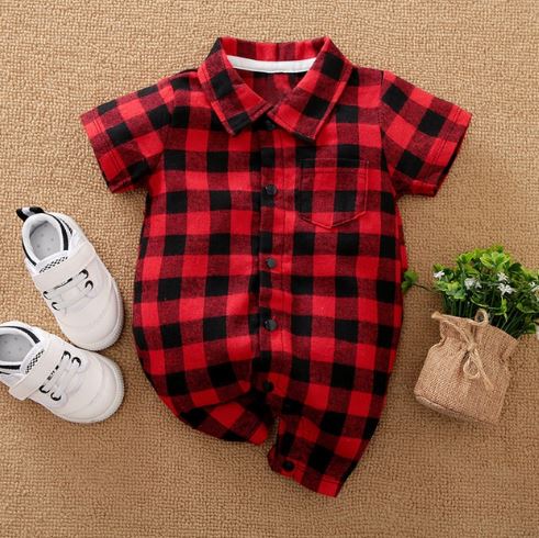 Plaid Short Sleeves Jumpsuit